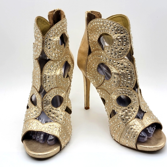 Gianni Bini Merillee Jeweled Rhinestone Gold Heels/Stilettos Size 11M.  S1058 - Picture 1 of 8